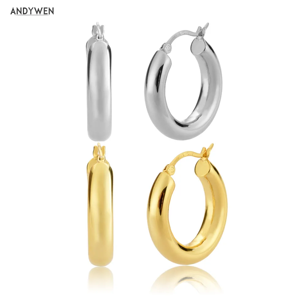 ANDYWEN 15mm Hollow Hoops Closed Claps 서클 루프 925 스털링 실버 2020 패션 여성 럭셔리 쥬얼리 피어싱 Pendiente