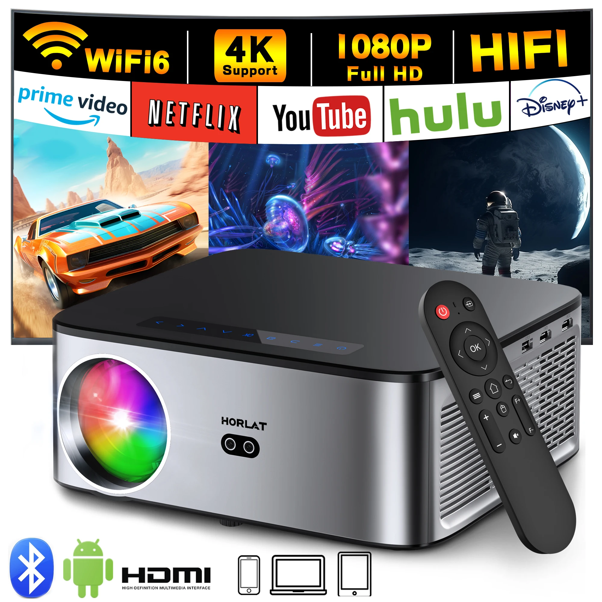 HORLAT 26000 루멘 안드로이드 4K 프로젝터
