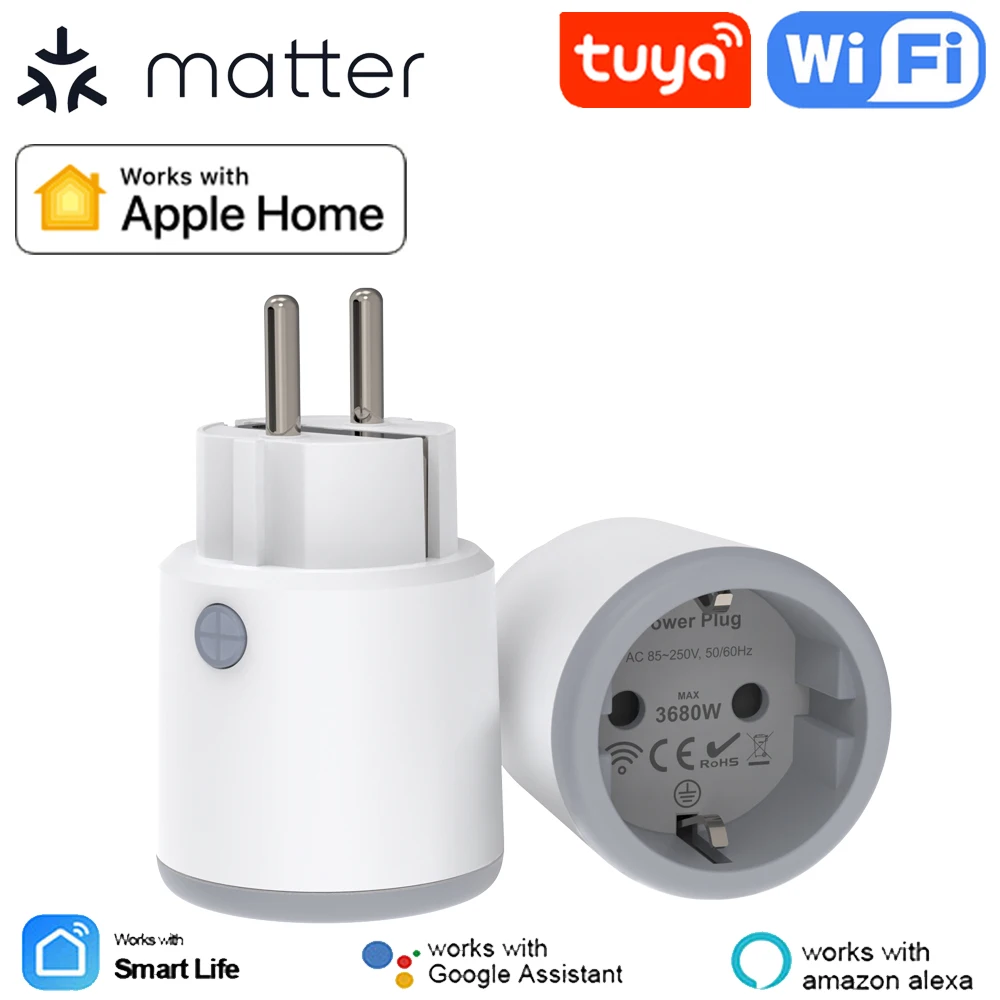 Matter 스마트 전원 플러그 와이파이 16A 파워 미터 원격 제어 EU 콘센트