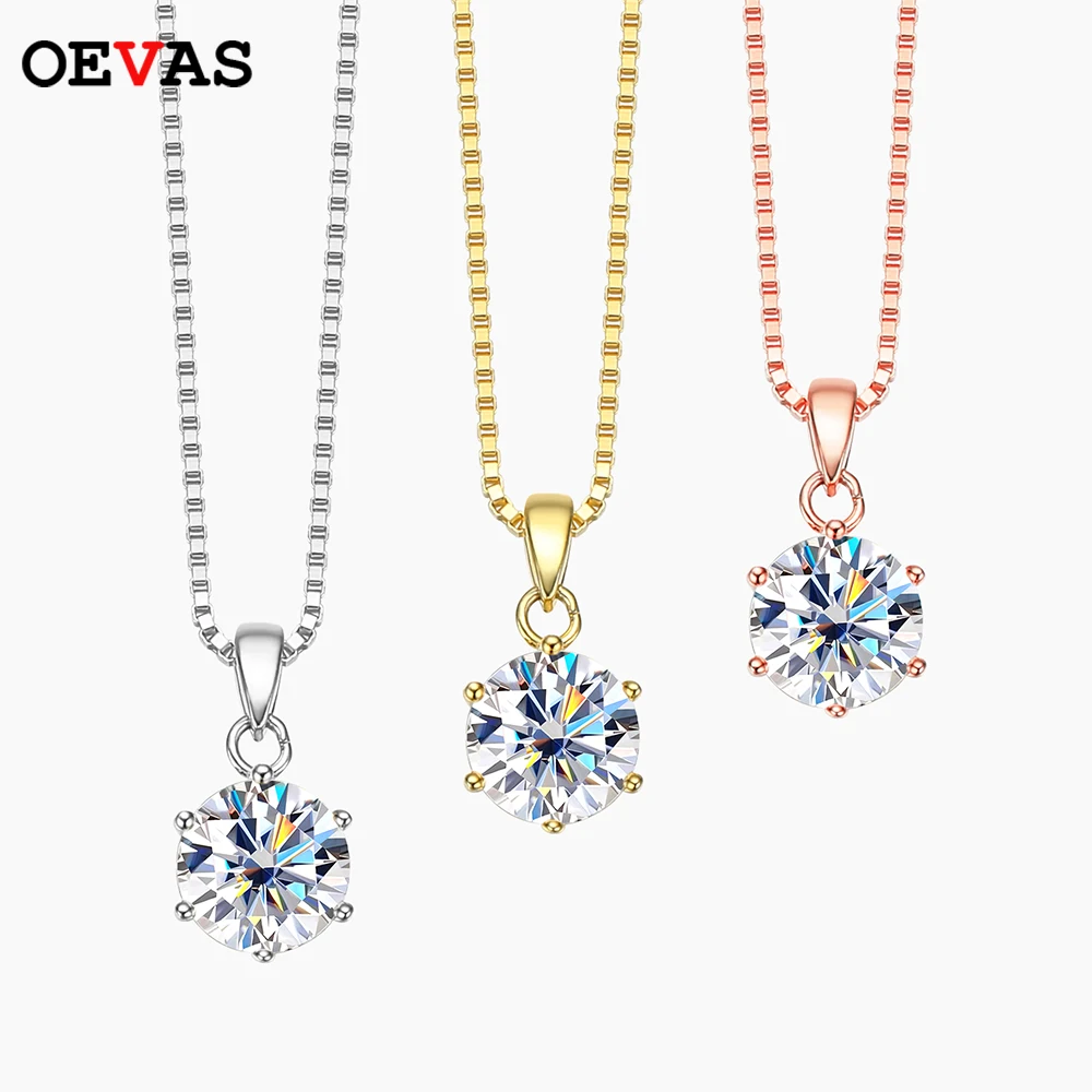 OEVAS 진짜 1 캐럿 D 컬러 모이사나이트 신부 펜던트 목걸이