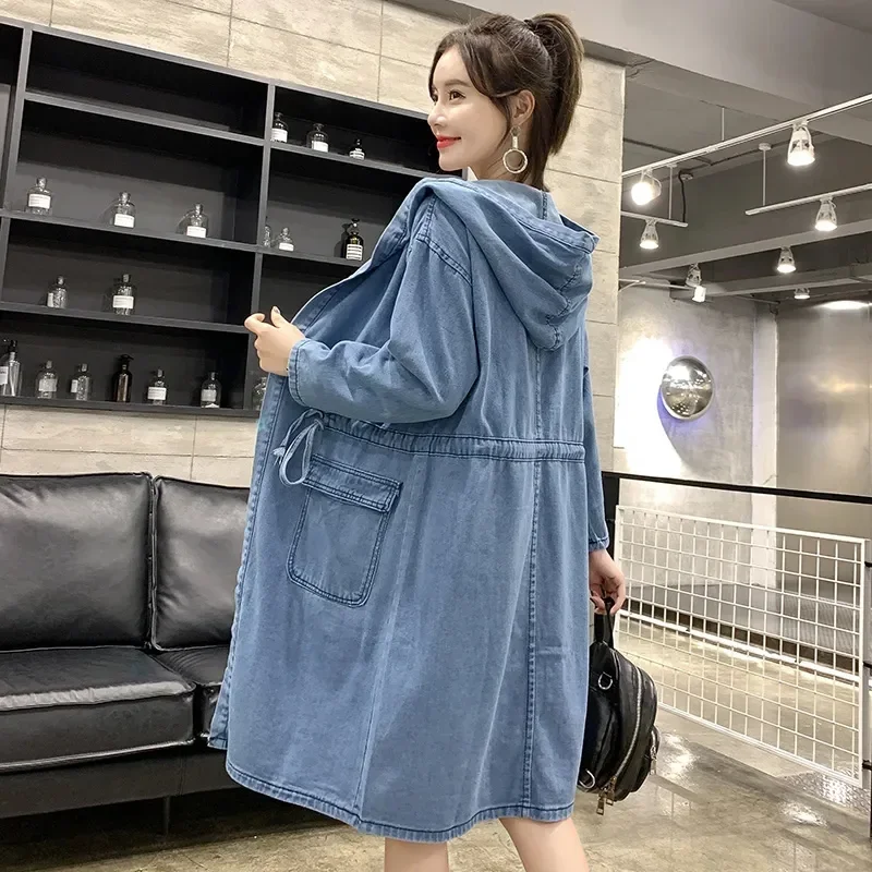 여성용 후드 청바지 재킷