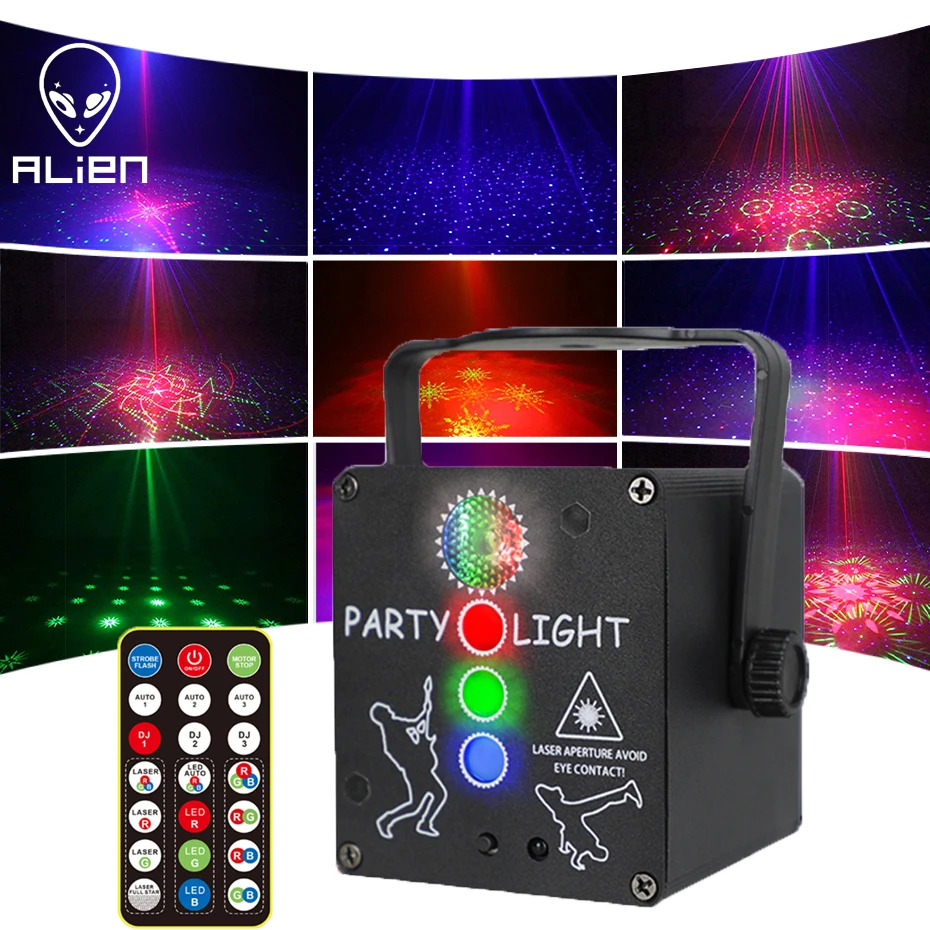 ALIEN-미니 DJ 디스코 RGB 레이저 조명 프로젝터 USB 충전식 LED 무대 조명 효과