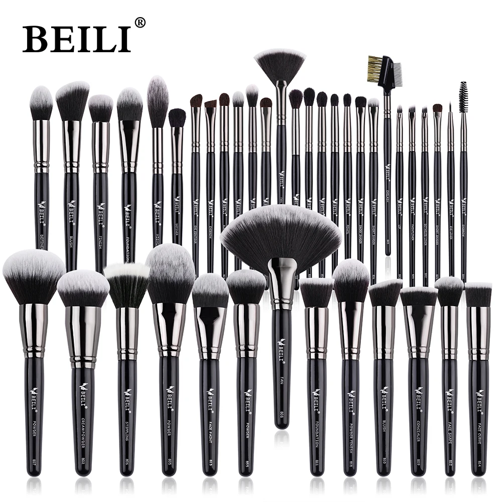 BEILI 럭셔리 블랙 프로페셔널 메이크업 브러쉬 세트