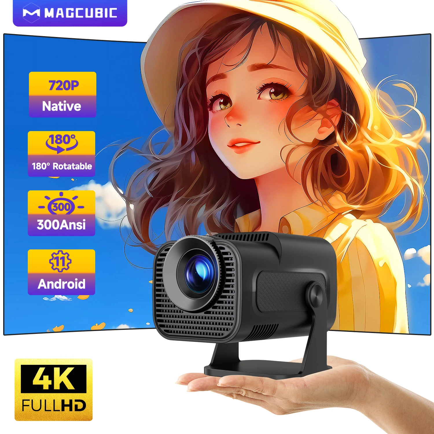 Magcubic HY320 미니 네이티브 720P 안드로이드 11 4K 프로젝터