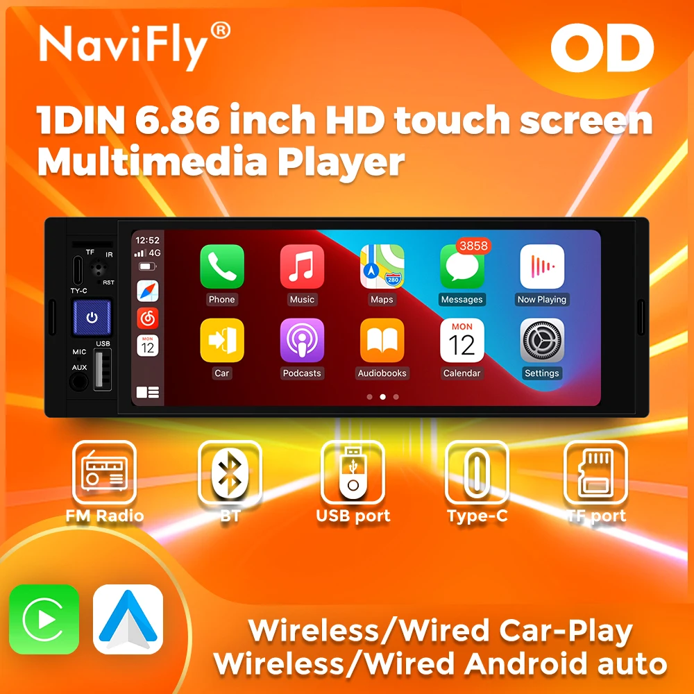 NaviFly 차량용 스테레오 라디오 무선 카플레이