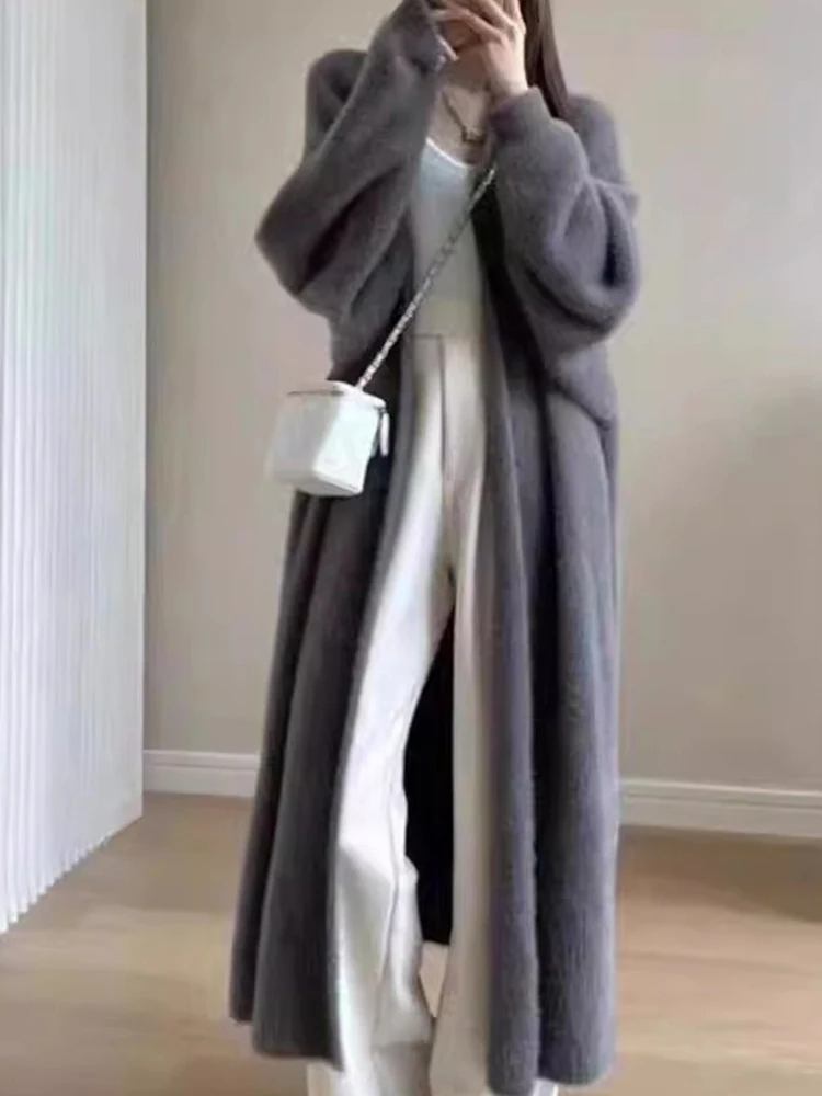 여성용 무릎 길이 두꺼운 가디건