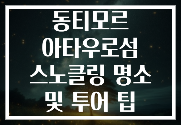 동티모르 아타우로섬 스노클링 명소 및 투어 팁