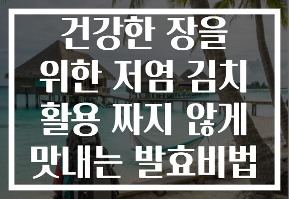 건강한 장을 위한 저염 김치 활용 짜지 않게 맛내는 발효비법