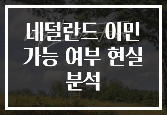 네덜란드 이민 가능 여부 현실 분석
