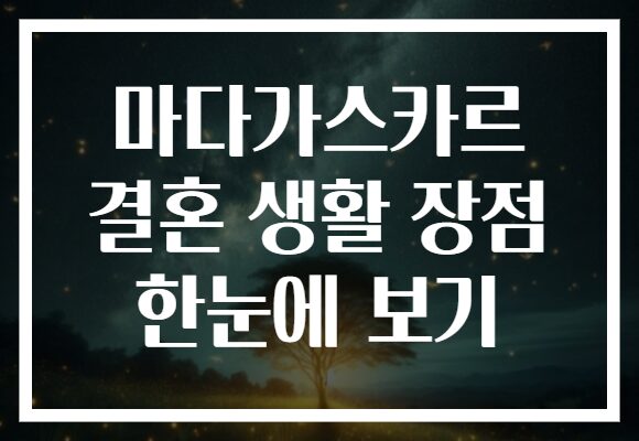 마다가스카르 결혼 생활 장점 한눈에 보기