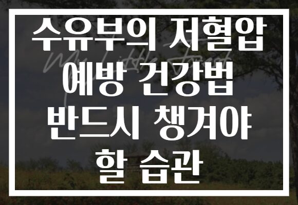 수유부의 저혈압 예방 건강법 반드시 챙겨야 할 습관