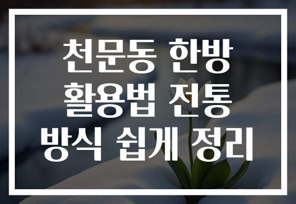 천문동 한방 활용법 전통 방식 쉽게 정리