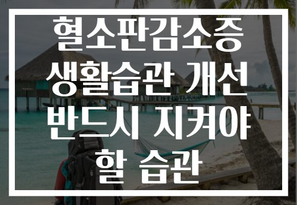 혈소판감소증 생활습관 개선 반드시 지켜야 할 습관