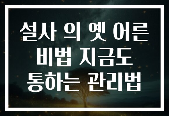 설사 의 옛 어른 비법 지금도 통하는 관리법