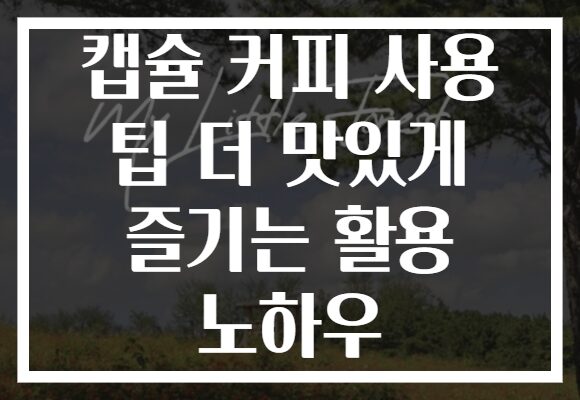 캡슐 커피 사용 팁 더 맛있게 즐기는 활용 노하우